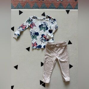 Disney & Garanimals|Baby girl Minnie Mouse long sleeve top & cute beige joggers•